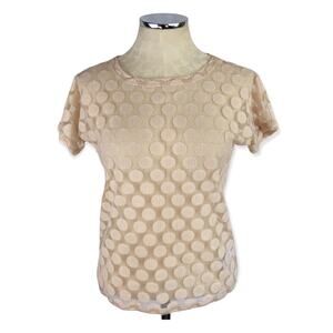 XS Hi-Line Women's Pink Blush Mesh Lace Top Sheer Circle Design Short Sleeve